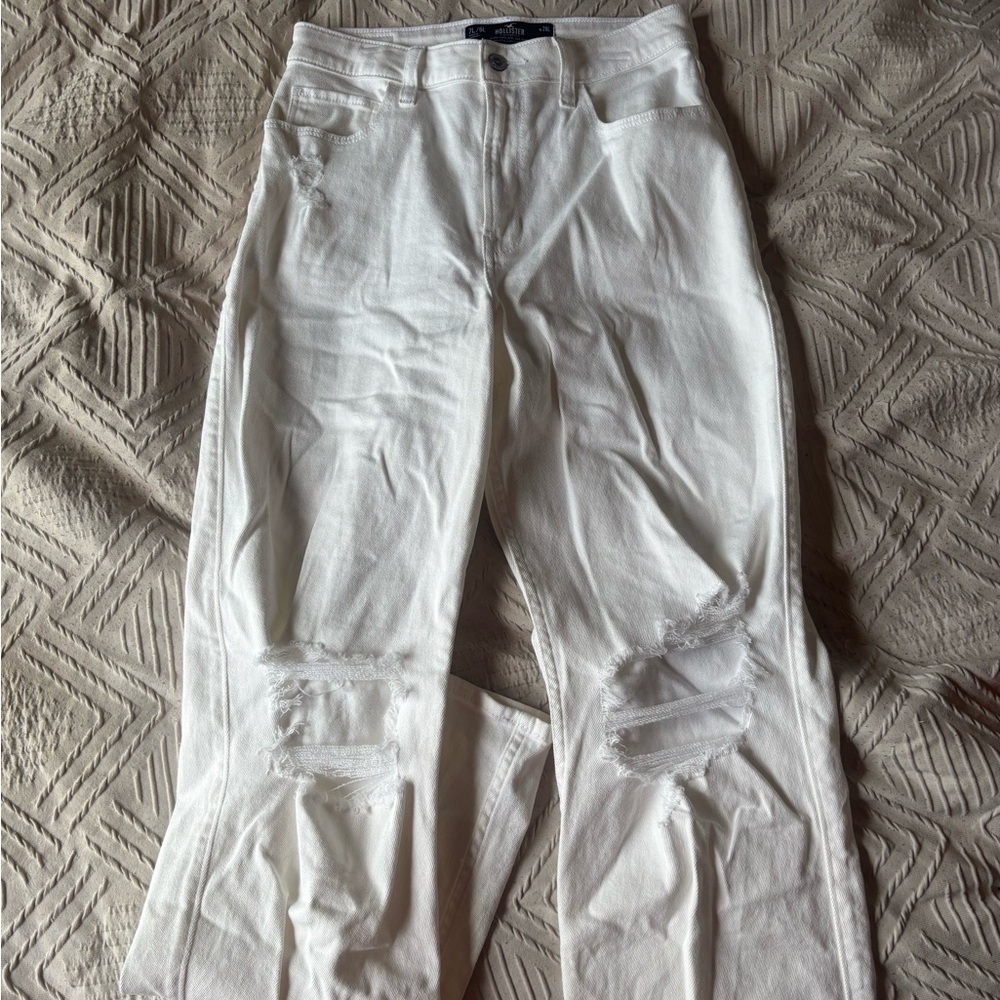 Hollister White Distressed Wide-Leg Jeans